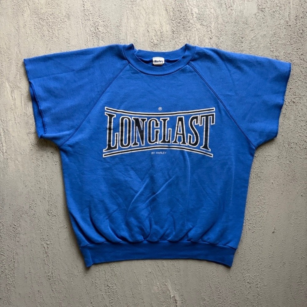 Vintage Harley Longlast Sweatshirt Large Blue 1980s Cut Off Raglan USA
